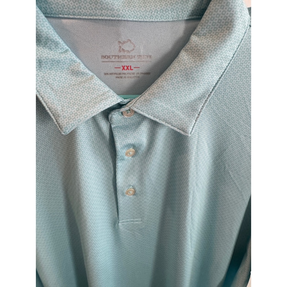 Southern Tide Mens XXL Blue Geometric Print Performance Short Sleeve Polo Shirt